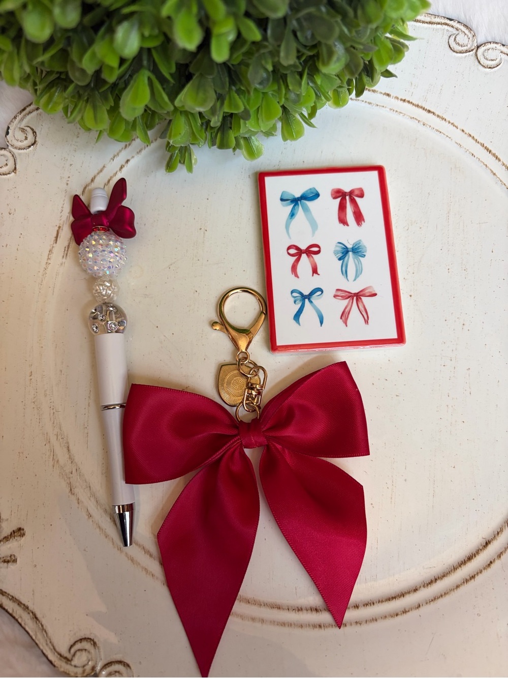 Satin Bow Purse Charm with fashion embellished charm with beaded pen and magnet - Picture 9 of 9